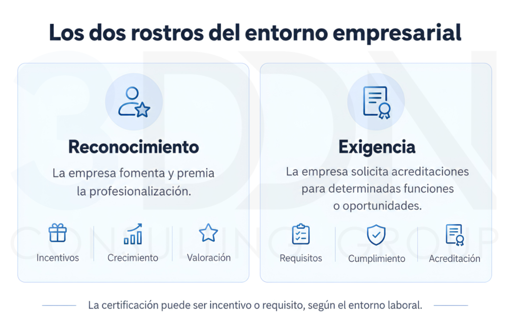 Comparación entre empresas que reconocen la profesionalización y empresas que exigen certificaciones laborales.